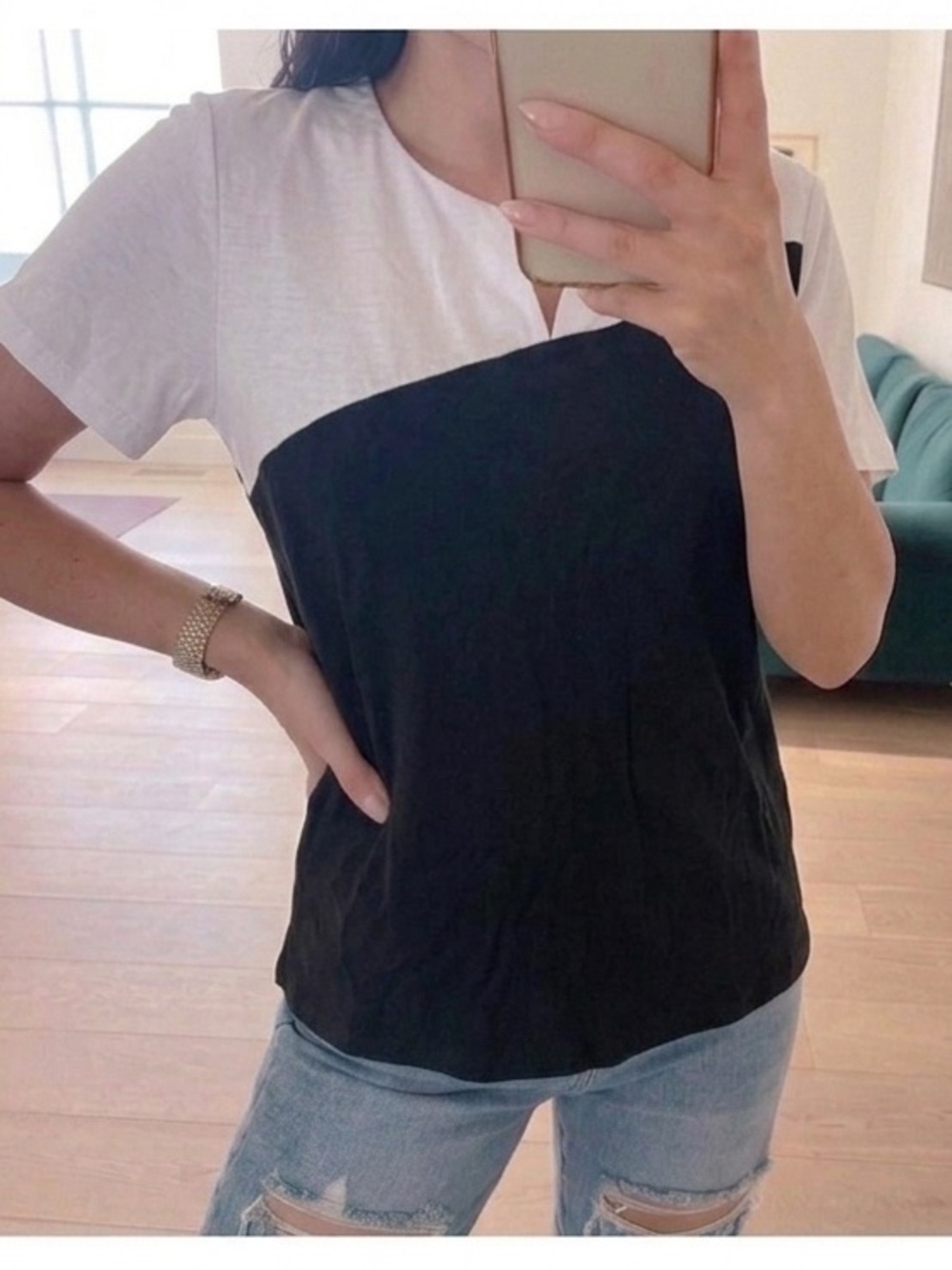 Black and White Short Sleeve Colorblock Tee